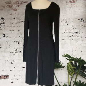 Linea Domani Black full zip front long sleeve square neck bodycon Dress Size 12
